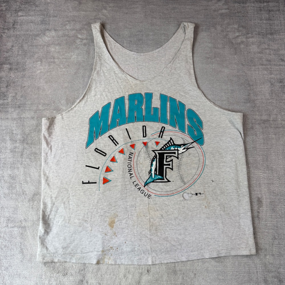 MLB Florida Marlins Shirt Mens XL Gray 1993 Vintage Tank Top Distressed Graphic